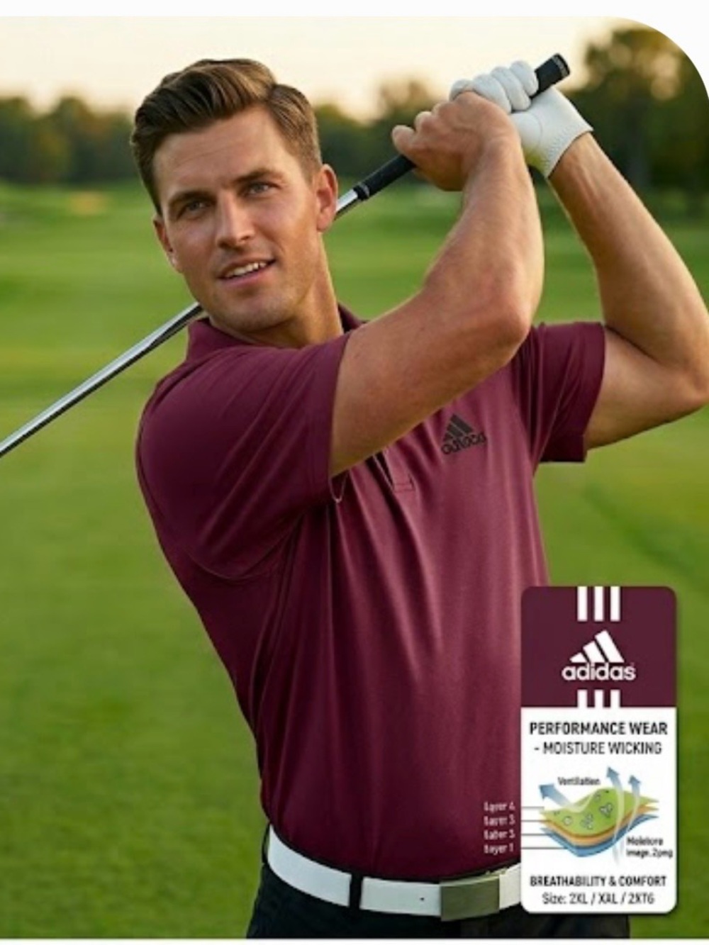 Adidas Men's Golf Polo Shirt Size XXL Maroon ClimaCool Performance - Picture 3 of 12